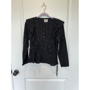 dRA Aventino Top Ruffle Long Sleeve Black and Gold Size XS
